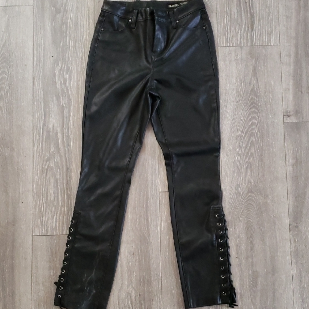 Black Faux Leather Lace-Up Pants